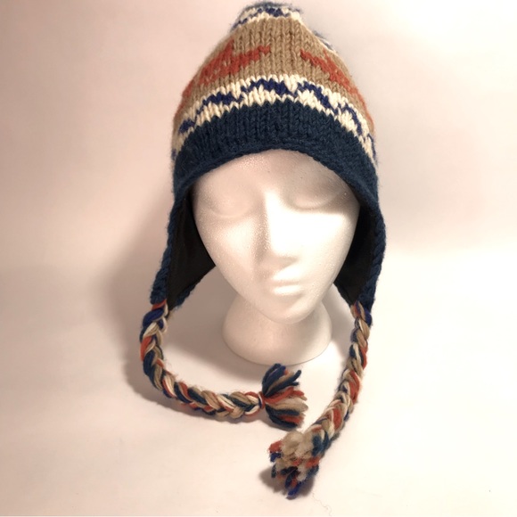 The Collection Royal 100% Wool Fleece Lined Ear Flap Tassel Knit Hat - Picture 2 of 8